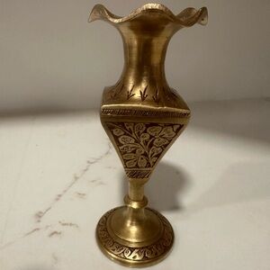 Vintage Brass Etched Vase – Made in India